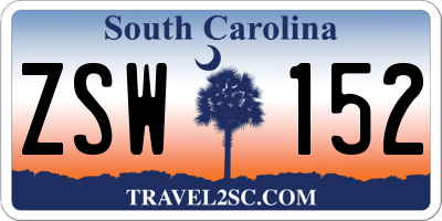 SC license plate ZSW152