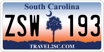 SC license plate ZSW193