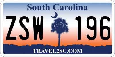 SC license plate ZSW196