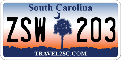 SC license plate ZSW203