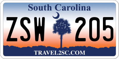 SC license plate ZSW205