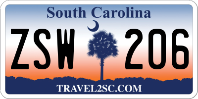 SC license plate ZSW206