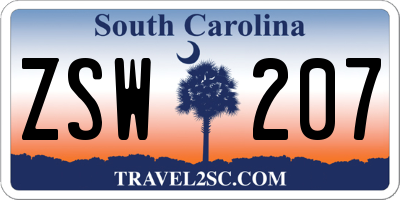 SC license plate ZSW207