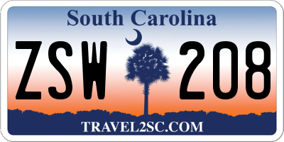 SC license plate ZSW208