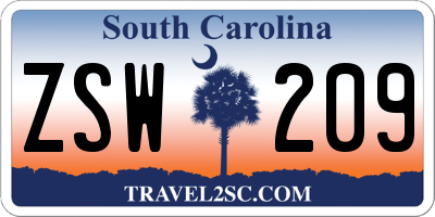 SC license plate ZSW209