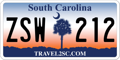 SC license plate ZSW212