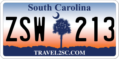 SC license plate ZSW213