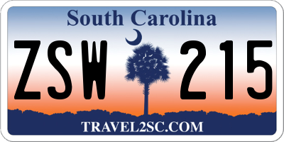 SC license plate ZSW215