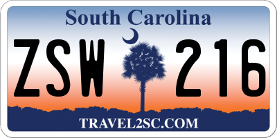 SC license plate ZSW216