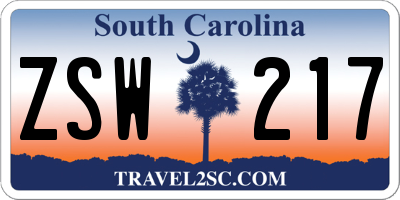 SC license plate ZSW217