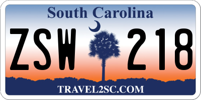 SC license plate ZSW218