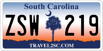 SC license plate ZSW219