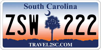 SC license plate ZSW222