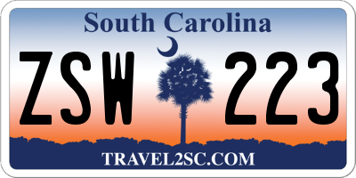 SC license plate ZSW223