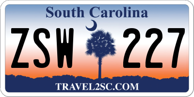 SC license plate ZSW227