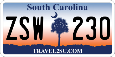 SC license plate ZSW230