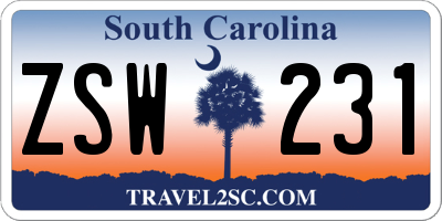 SC license plate ZSW231