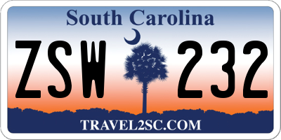 SC license plate ZSW232