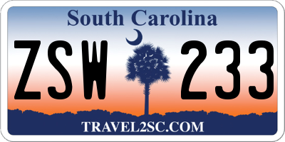 SC license plate ZSW233