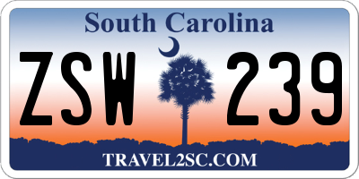 SC license plate ZSW239