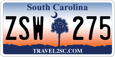 SC license plate ZSW275