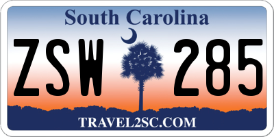 SC license plate ZSW285