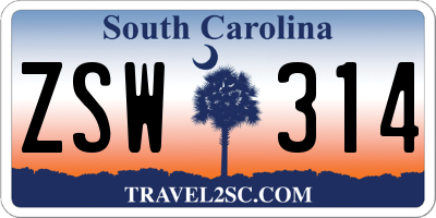 SC license plate ZSW314