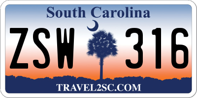 SC license plate ZSW316