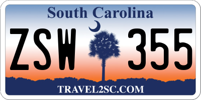 SC license plate ZSW355