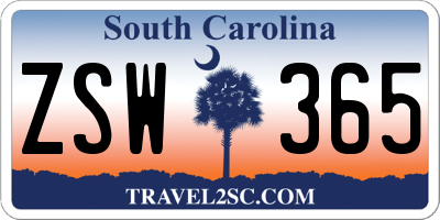 SC license plate ZSW365