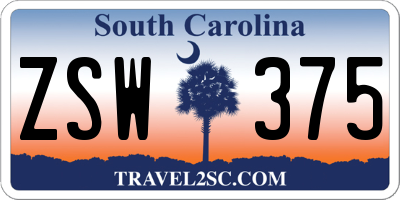 SC license plate ZSW375