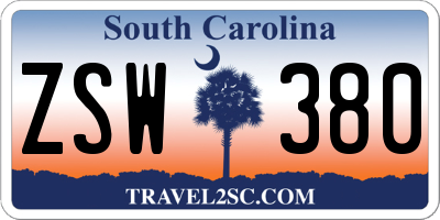 SC license plate ZSW380