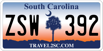 SC license plate ZSW392