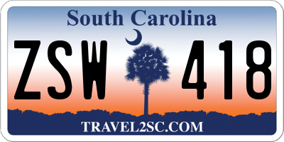 SC license plate ZSW418