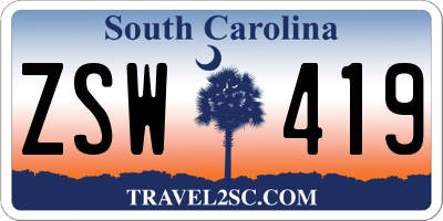 SC license plate ZSW419