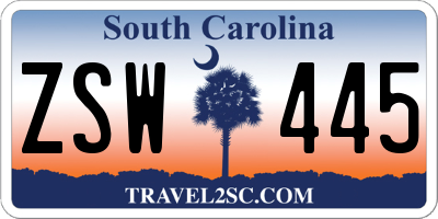 SC license plate ZSW445