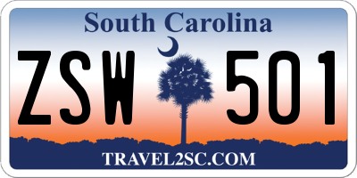 SC license plate ZSW501