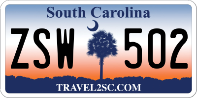 SC license plate ZSW502