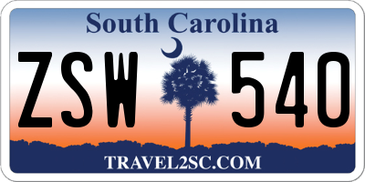 SC license plate ZSW540