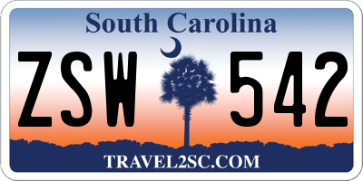 SC license plate ZSW542