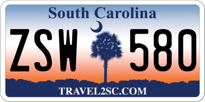 SC license plate ZSW580