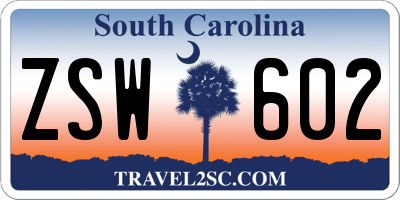 SC license plate ZSW602