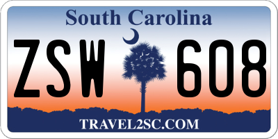 SC license plate ZSW608