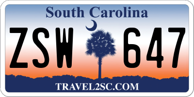 SC license plate ZSW647