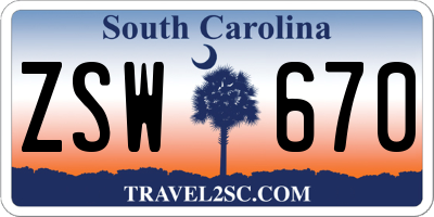 SC license plate ZSW670