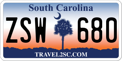 SC license plate ZSW680