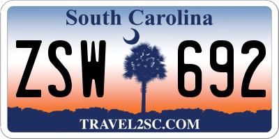 SC license plate ZSW692