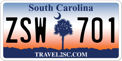 SC license plate ZSW701