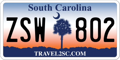 SC license plate ZSW802