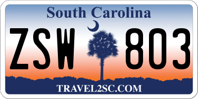 SC license plate ZSW803